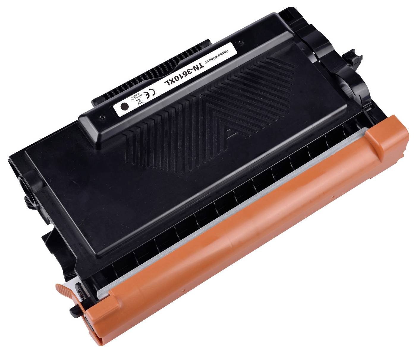 Černý toner s oranžovým krytem, vhodný pro laserovou tiskárnu, označený štítkem 'TN-30XL'.