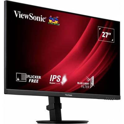 27palcový monitor ViewSonic. Funkce: bez blikání, technologie IPS, modrý filtr. Obrazovka zobrazuje červenou vlnovou grafiku.