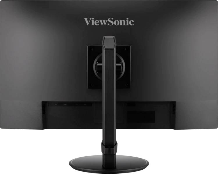 Zadní strana monitoru ViewSonic se středovou podstavou, vhodná pro moderní kancelářské nebo domácí pracoviště.