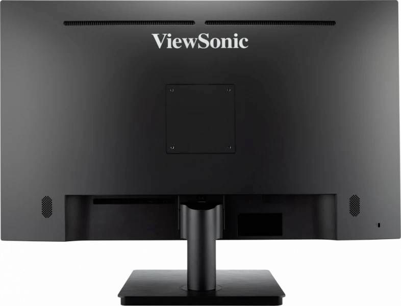 Zadní pohled na černou obrazovku počítačového monitoru se značkou 'ViewSonic' nahoře, bez viditelných konektorů nebo spínačů.