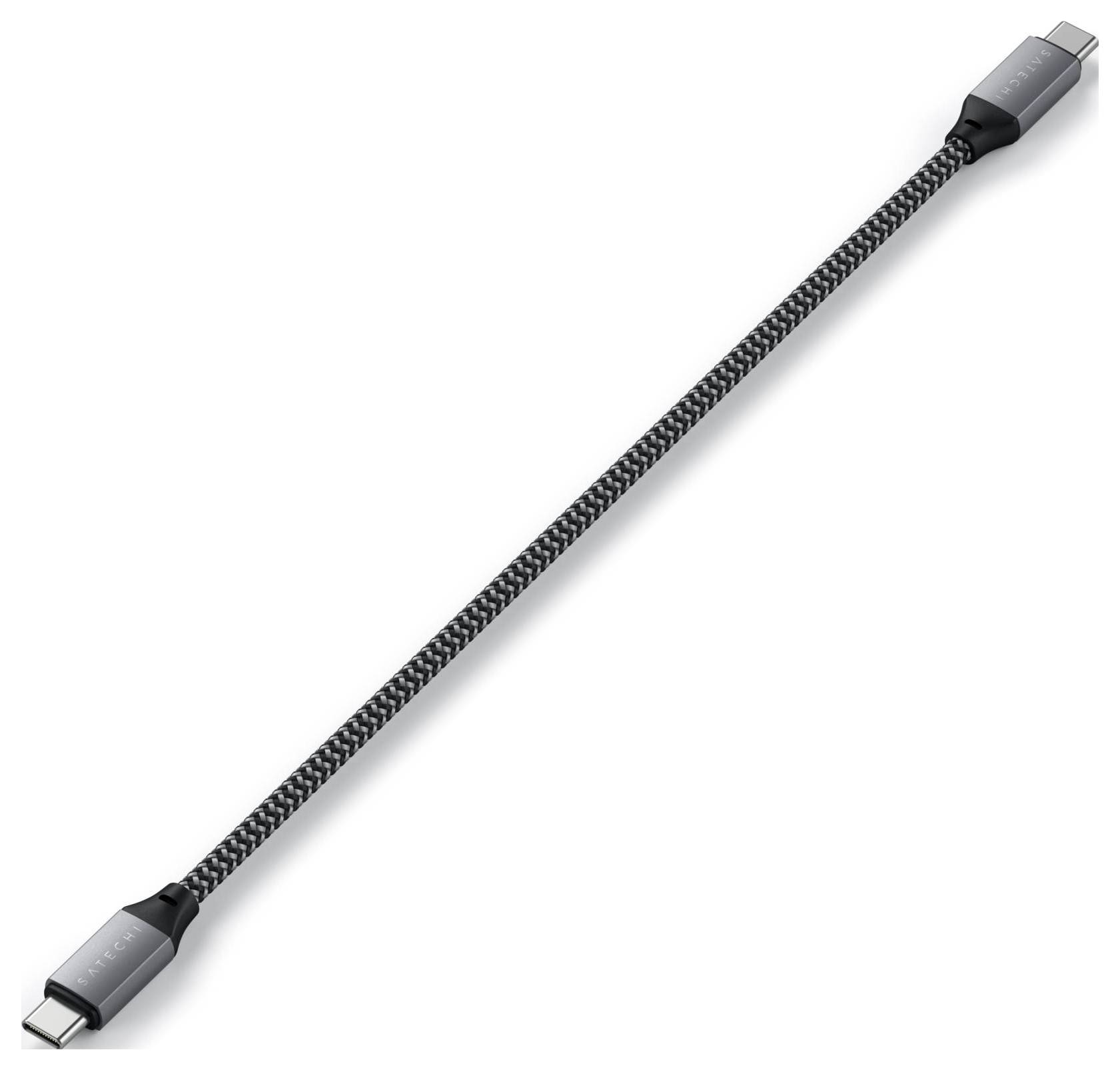 Opletený USB-C kabel s konektory na obou koncích, vhodný pro připojení zařízení s USB-C pro přenos dat a nabíjení.