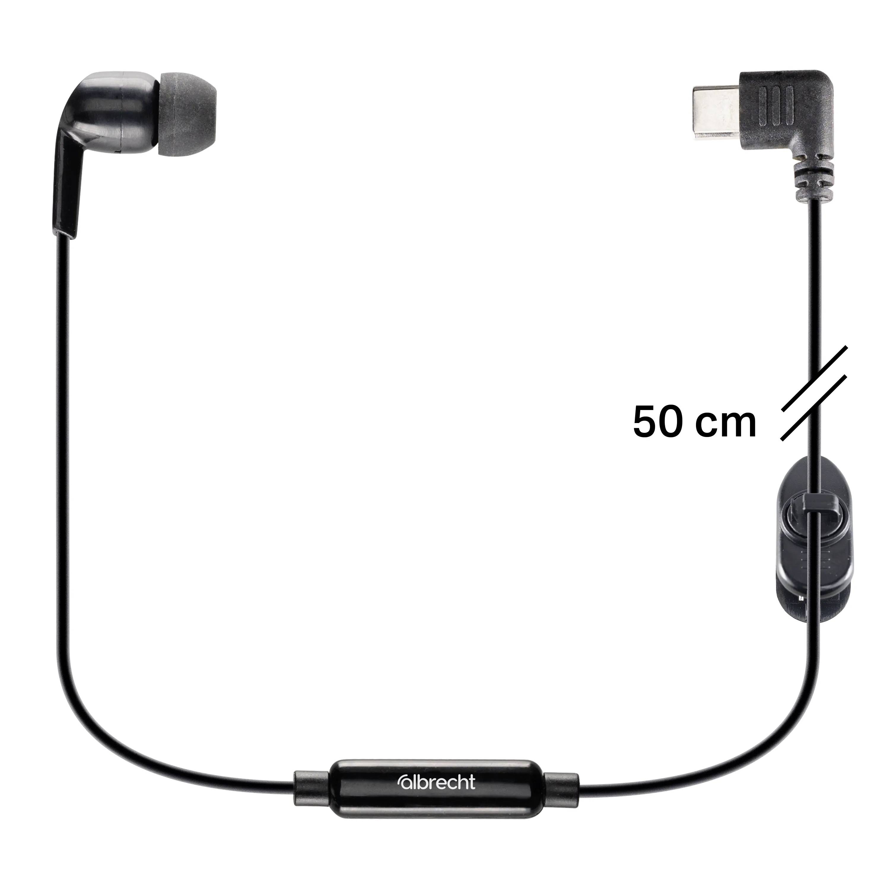 Černá sluchátka do uší s USB-C konektorem a 50cm kabelem