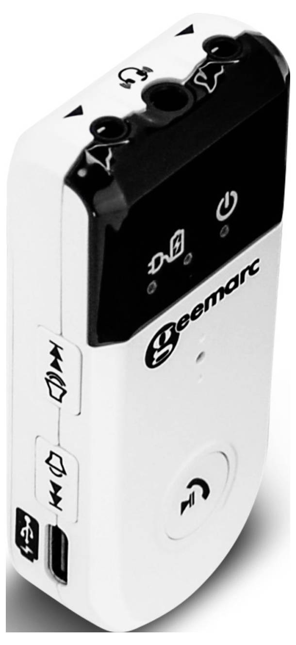 Přenosný naslouchací přístroj s regulátorem hlasitosti, USB porty a ovládacími prvky pro audio nastavení. Vhodný pro zlepšení sluchu.