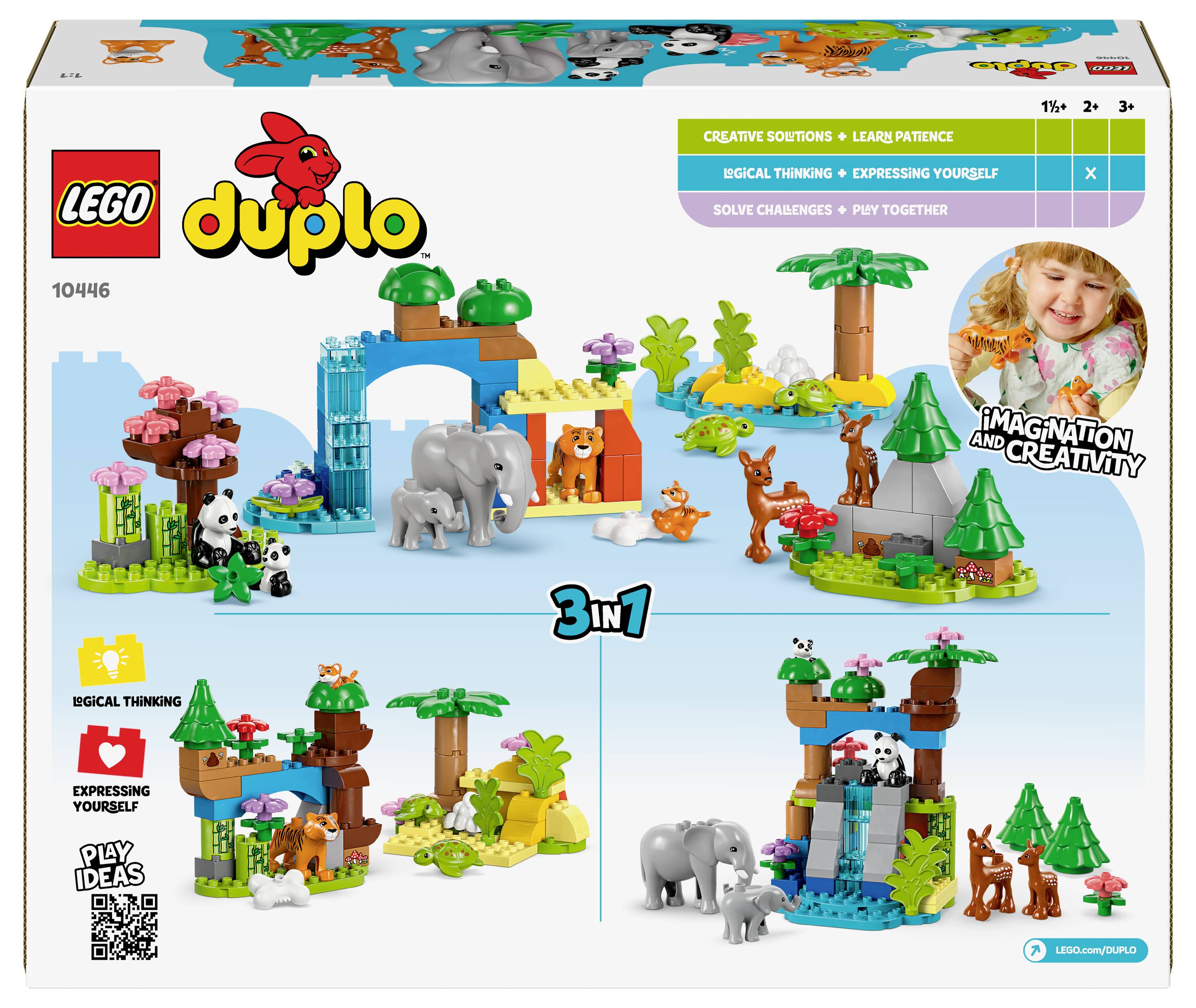 LEGO Duplo Sada 10446: Nabízí kreativní nápady na stavění se zvířaty a přírodní tématikou. Podporuje fantazii, trpělivost a vyjadřovací schopnosti dětí od 2 let.