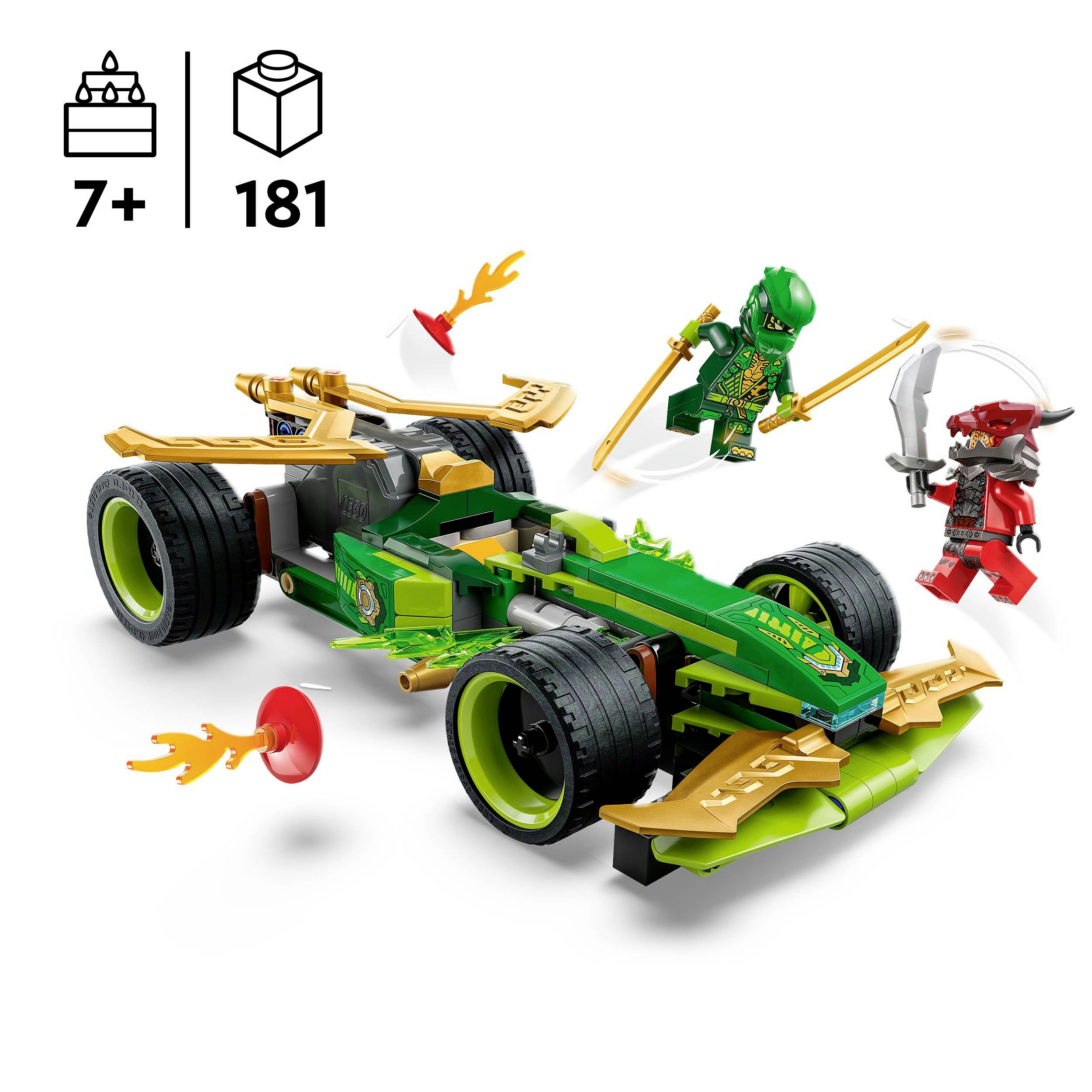 Lego sada pro děti od 7 let: Zelené auto s ninjafigurkami. Obsahuje 181 dílků.