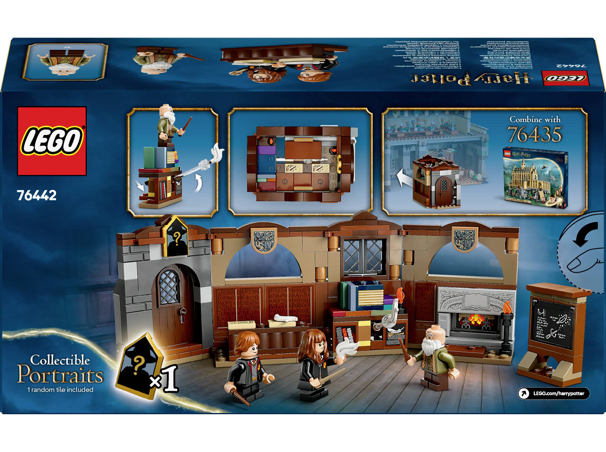 LEGO stavebnice se scénami ze školní třídy s figurkami, tabulí a nábytkem. Obal ukazuje možnosti stavby a kombinace.
