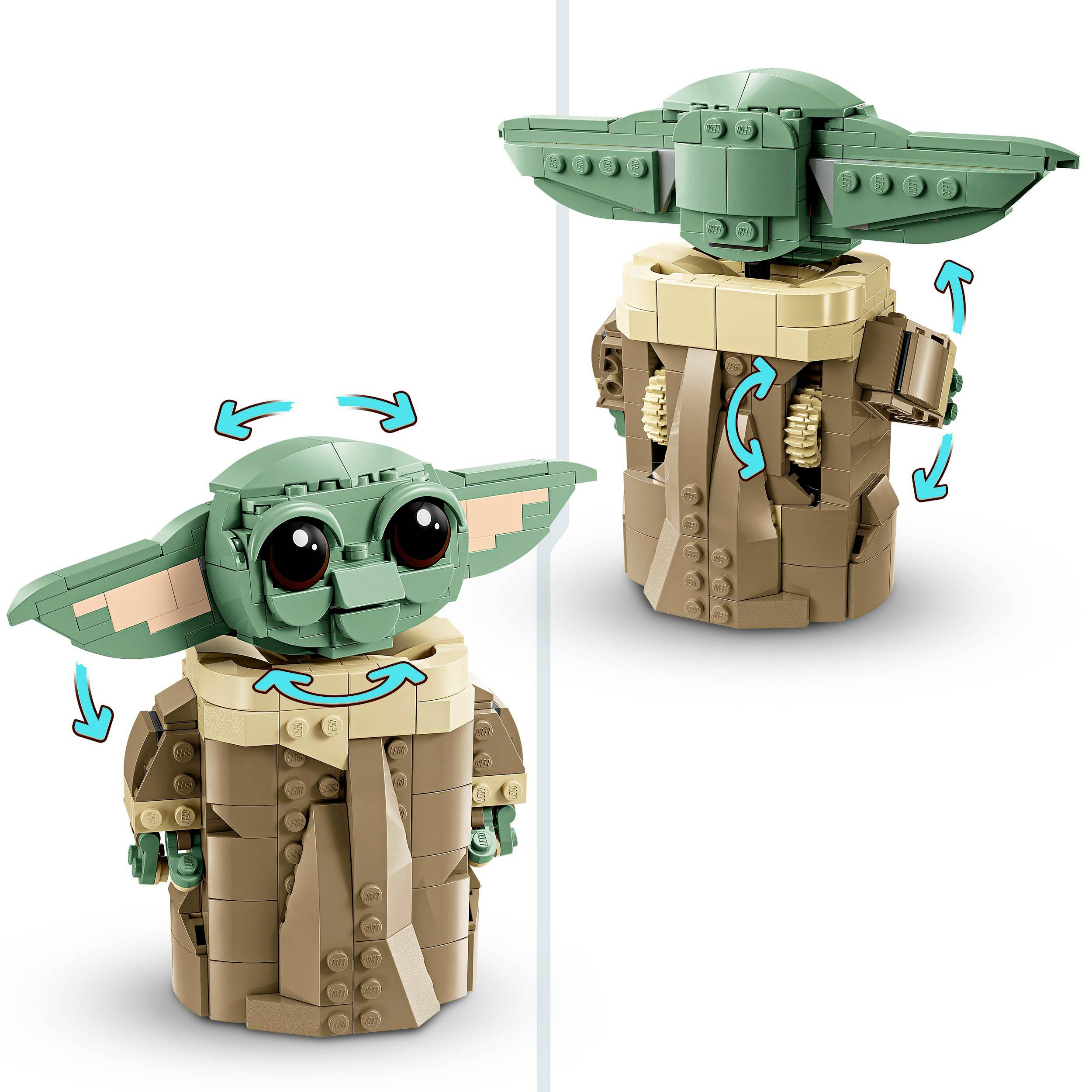 Figurka LEGO s pohyblivýma rukama a ušima. Zobrazuje přední a zadní pohled na zeleno-hnědou figurku s velkýma očima a ušima.