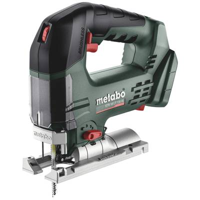 Elektrická přímočará pila Metabo, tmavě zelené a černé barvy, s červeným spínačem, určená pro přesné a všestranné řezání různých materiálů.