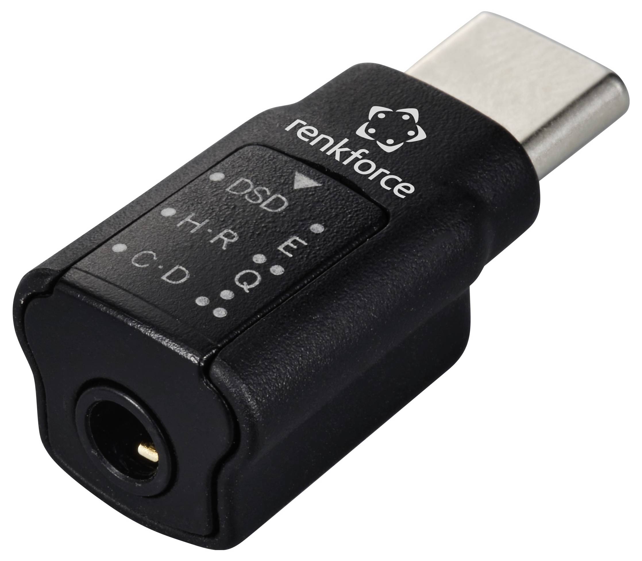 Externí audio konvertor s USB-C portem a 3,5mm jack zdířkou, který umožňuje vysokojakostní přenos audia z mobilních zařízení.
