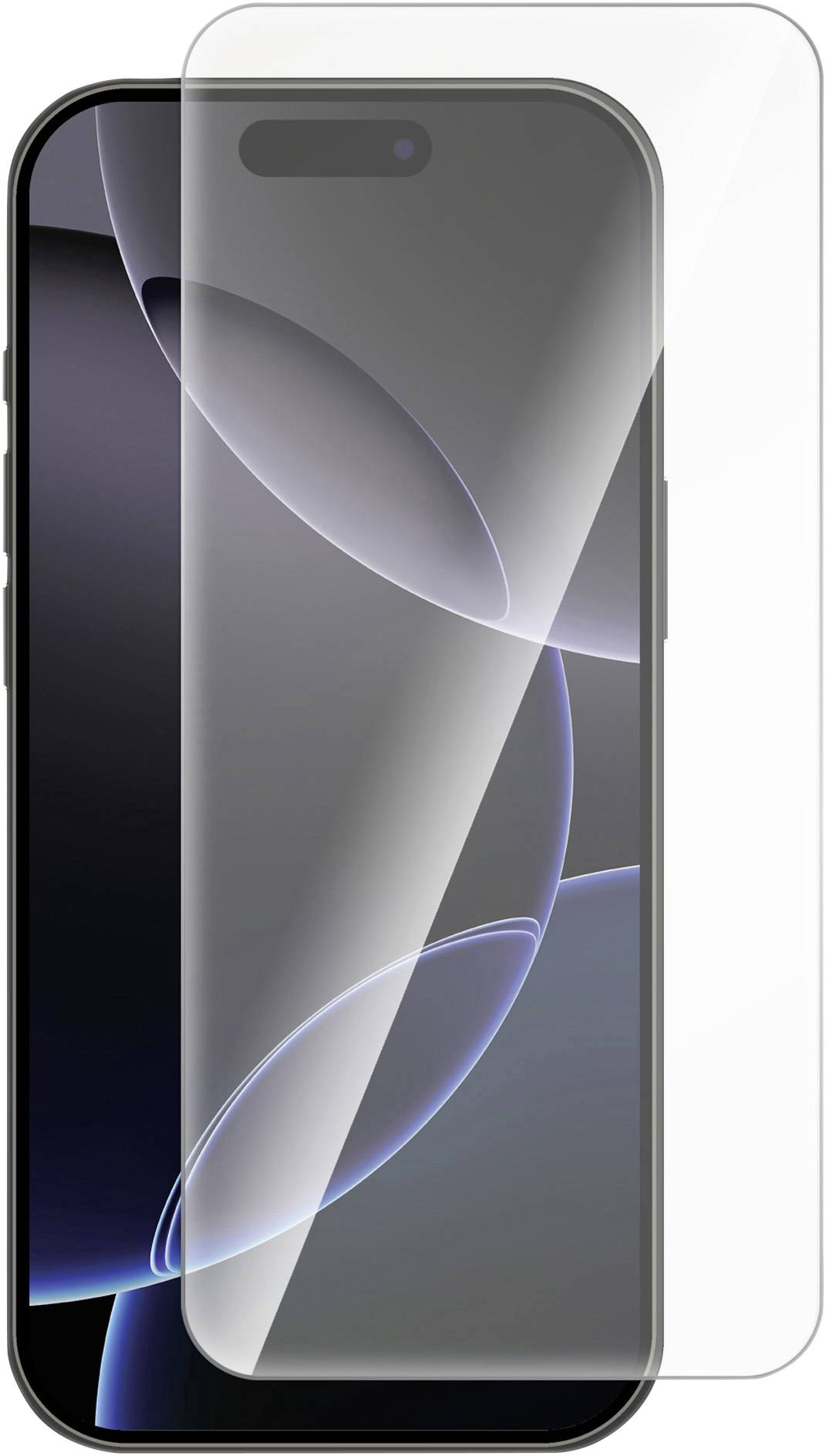 Smartphone s ochranným sklem displeje. Ochrana je umístěná přes obrazovku a je průhledná, aby zabránila poškrábání.