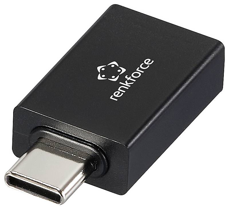 Černý USB-C adaptér od společnosti Renkforce, který propojuje zařízení s USB-C portem.