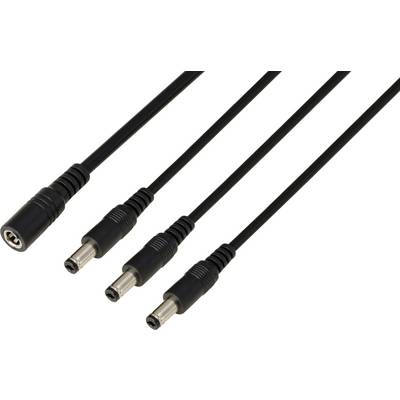 Adaptér jeden kabel na tři: Černý napájecí kabel se rozděluje do tří elektrických výstupů pro distribuci energie.