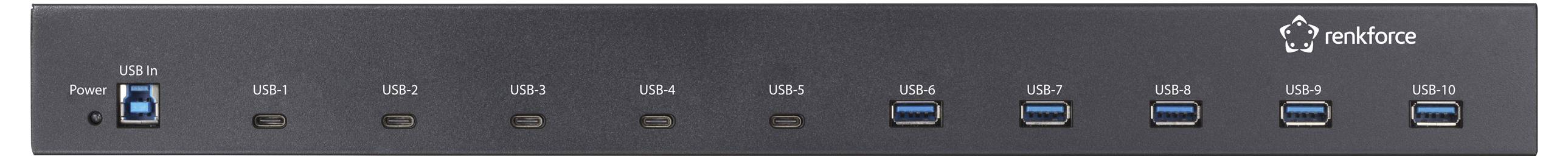 Renkforce RF-6627278 USB Hub 10 portů USB-A USB 3.2 Gen2 10 GBit/s pro průmyslové použití, možnost montáže do stojanu, k-2