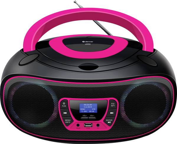 Denver TDB-212P 111141900040 rádio s CD, DAB+, DAB, FM, AUX, USB, Bluetooth, CD, černá, růžová