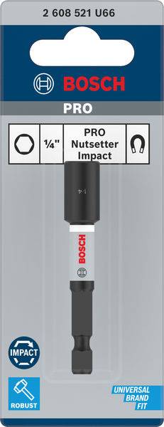 Rázový nástavec Bosch PRO Impact, 1/4", robustní, univerzální, vhodný pro mnoho značek. Balení s logem značky a číslem výrobku.