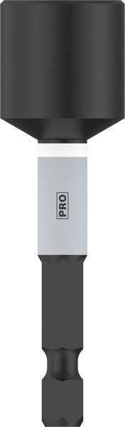 Černý magnetický držák bitů s šestihrannou upínací hlavou a bílým kroužkem, vhodný pro šroubováky a vrtačky.