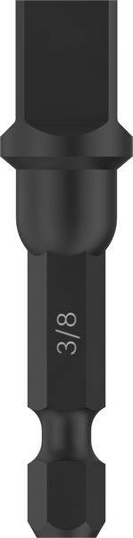 Černý lesklý nástavec šroubováku s gravírováním '3/8' uprostřed, vhodný pro použití s elektrickými nástroji.