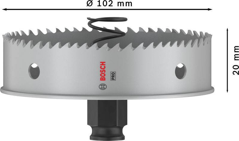 Kovové pilové listy o průměru 102 mm a výšce 20 mm, vhodné pro přesné vrtání do materiálů.