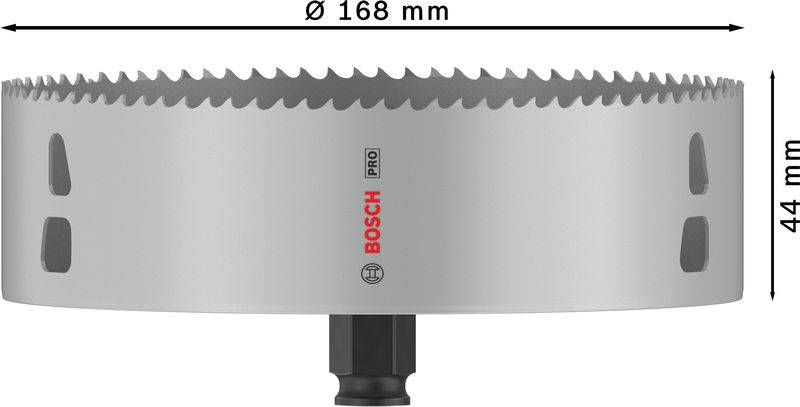 Pilový kotouč Bosch Pro, průměr 168 mm, výška 44 mm, vhodný pro práci s kovem.