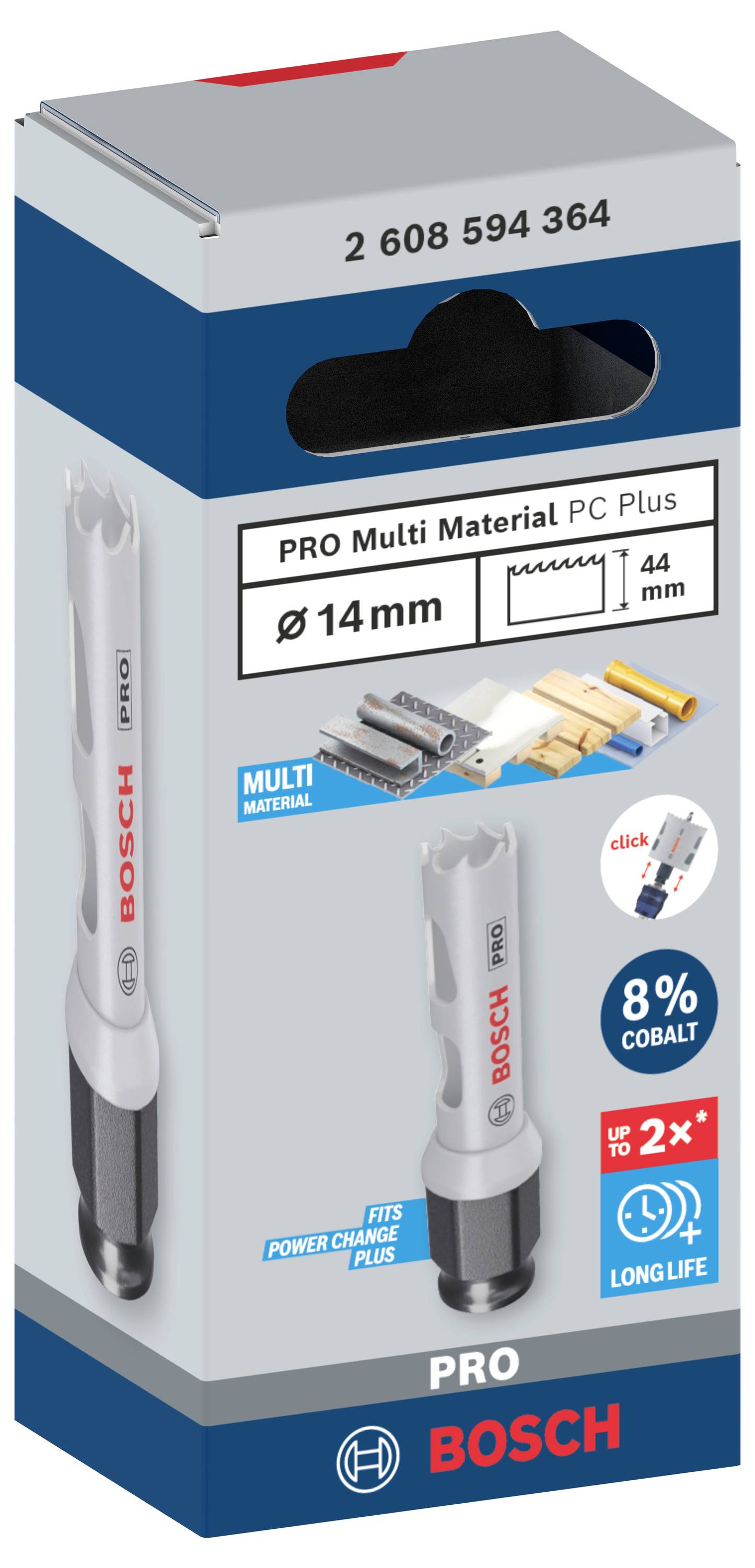 Vrtací pilka Bosch PRO pro více materiálů, průměr 14 mm, 8% kobalt, vhodná pro různé materiály, dlouhá životnost.