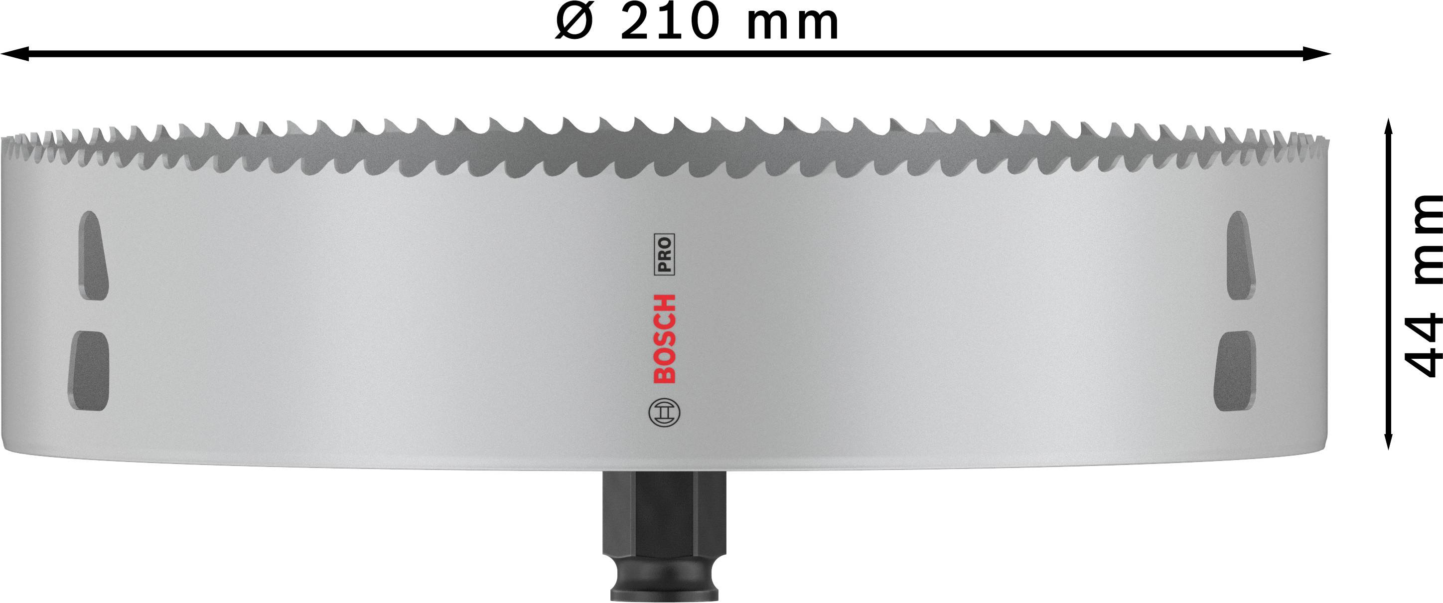 Pilový kotouč s Ø 210 mm a výškou 44 mm, značka Bosch Pro, šedá barva, vhodný pro přesné řezání různých materiálů.