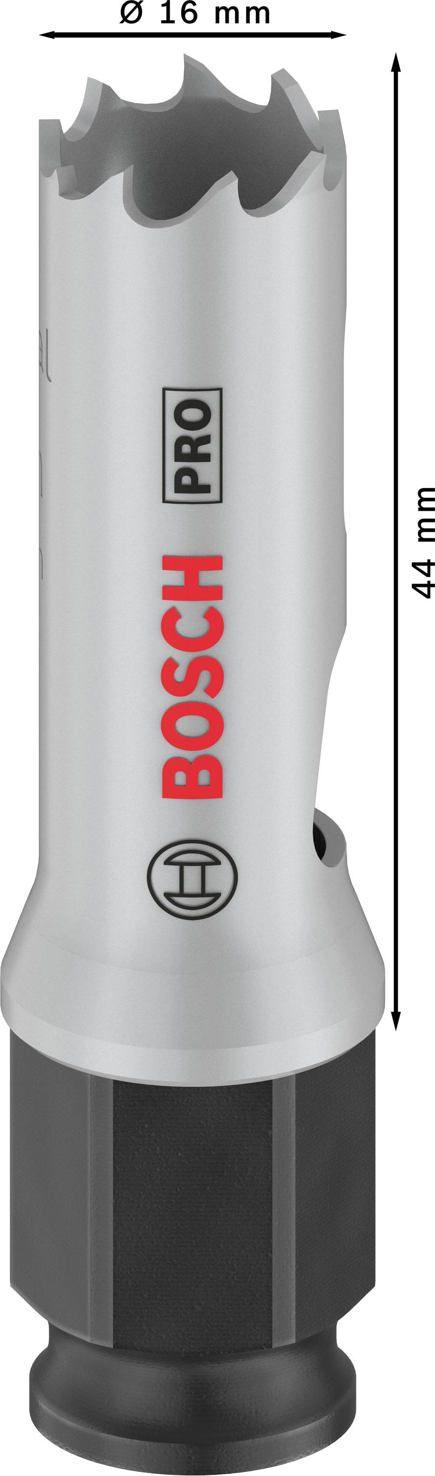 Bosch Pro děrovka s průměrem 16 mm a délkou 44 mm, vhodná pro přesné vrtací práce.