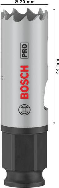 Vrták, značka Bosch, o průměru 20 mm a délce 44 mm, vhodný pro profesionální použití.