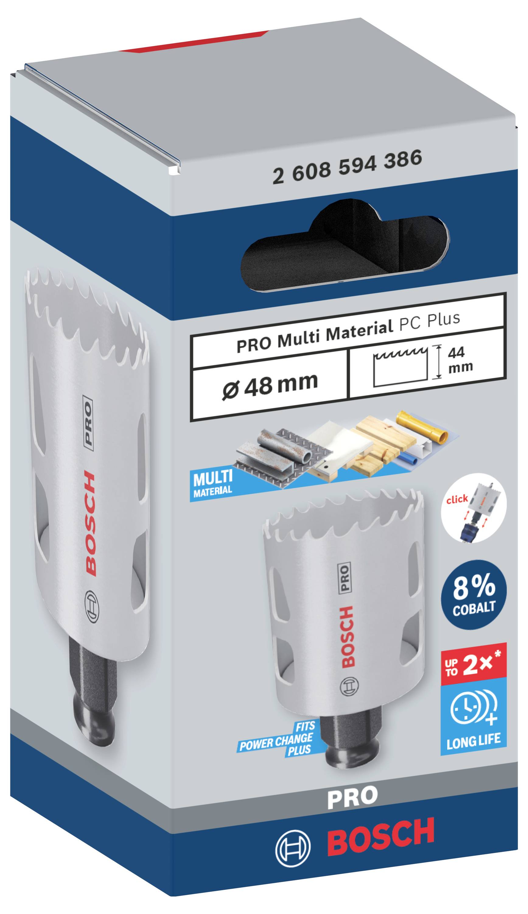 Balení pilové vrtací korunky Bosch PRO Multi Material, průměr 48 mm. Vhodná pro různé materiály, 8% kobalt.