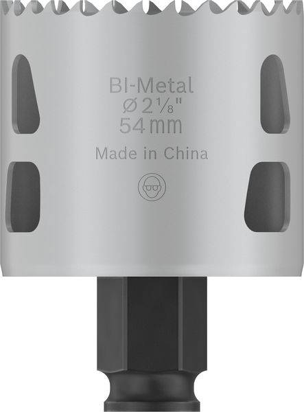 Vrtací koruna z bimetalu o průměru 54 mm, zuby na horním okraji, vyrobeno v Číně.