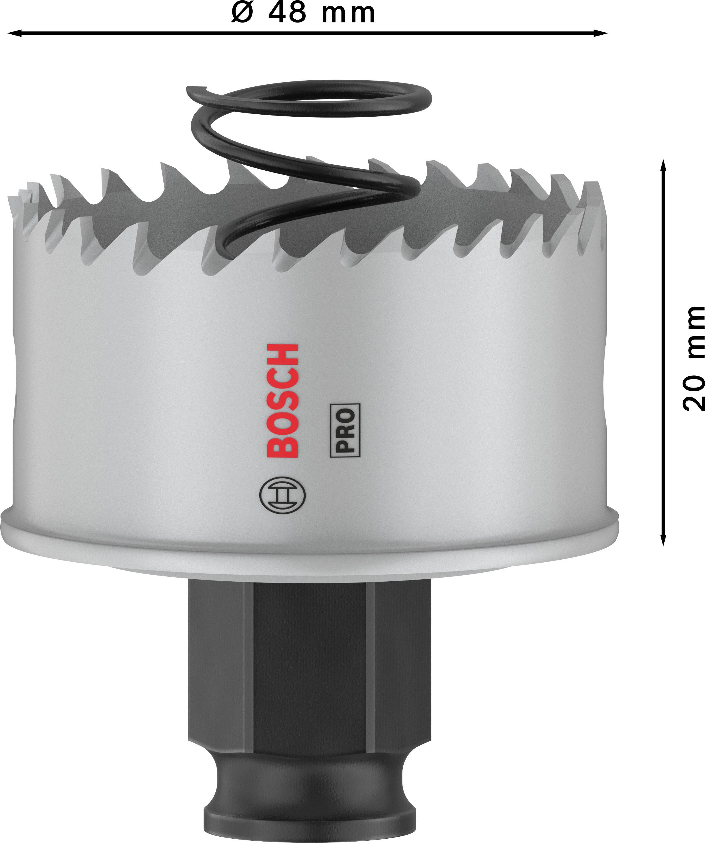 Děrovka Bosch s průměrem 48 mm a výškou 20 mm, vhodná pro přesné vrtání do různých materiálů.