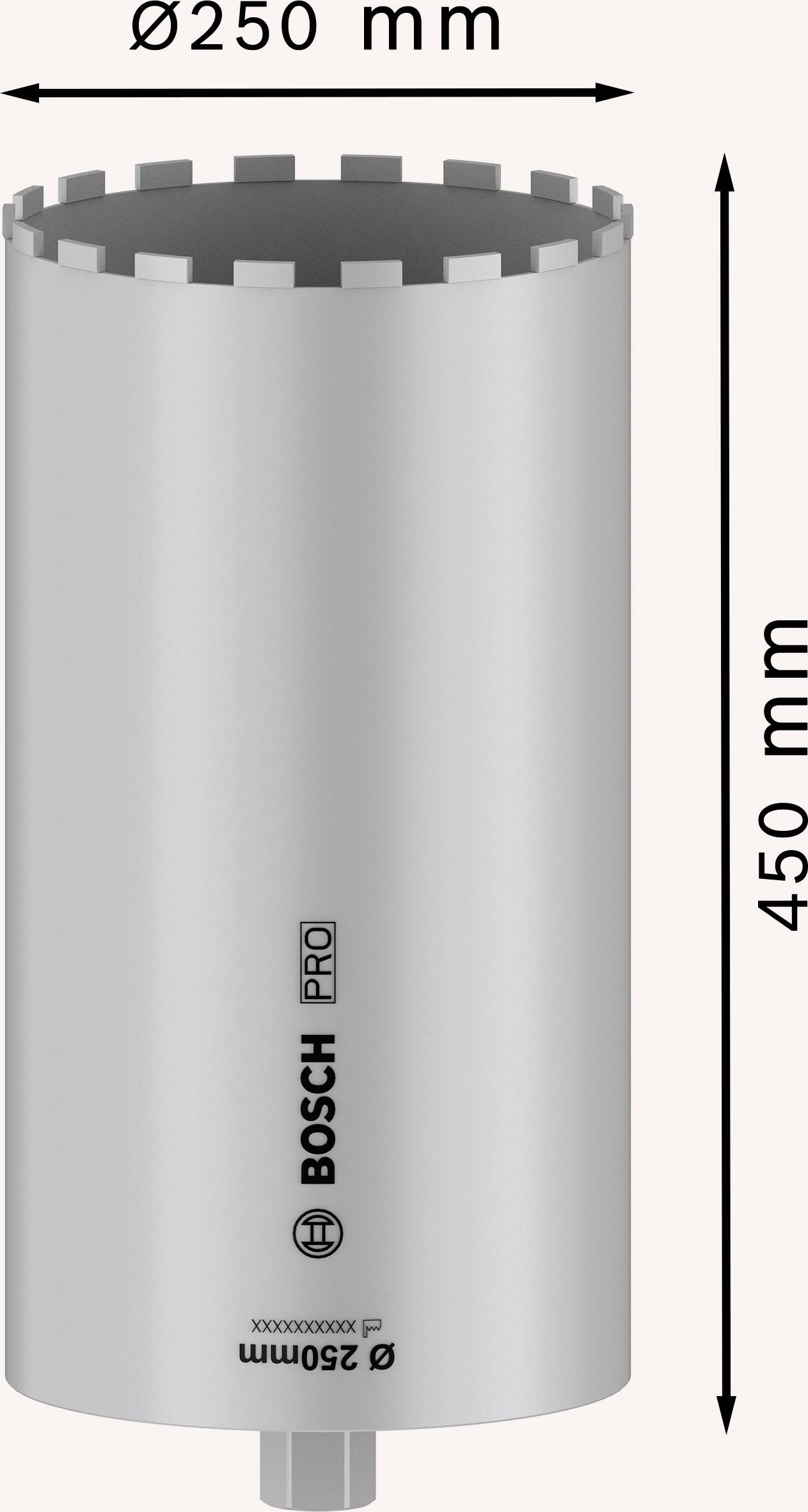 Vrtací nástavec pro beton od Bosch s průměrem 250 mm a délkou 450 mm, vhodný pro profesionální použití.