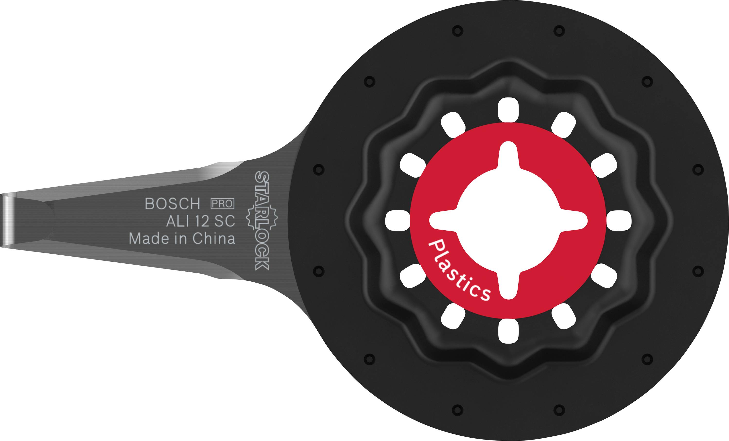 'Oscilující pilový list Bosch, design Starlock, vhodný pro plasty, vyrobeno v Číně.'