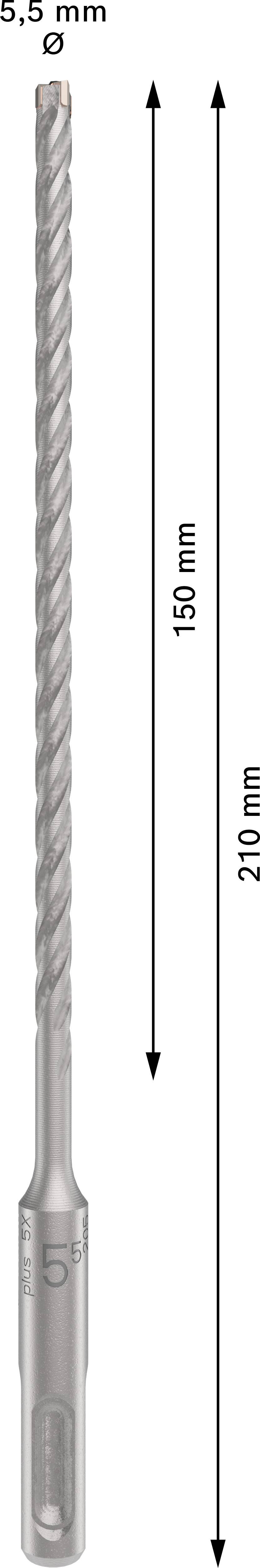 Vrták s průměrem 5,5 mm, délkou 210 mm se 150 mm užitnou délkou.