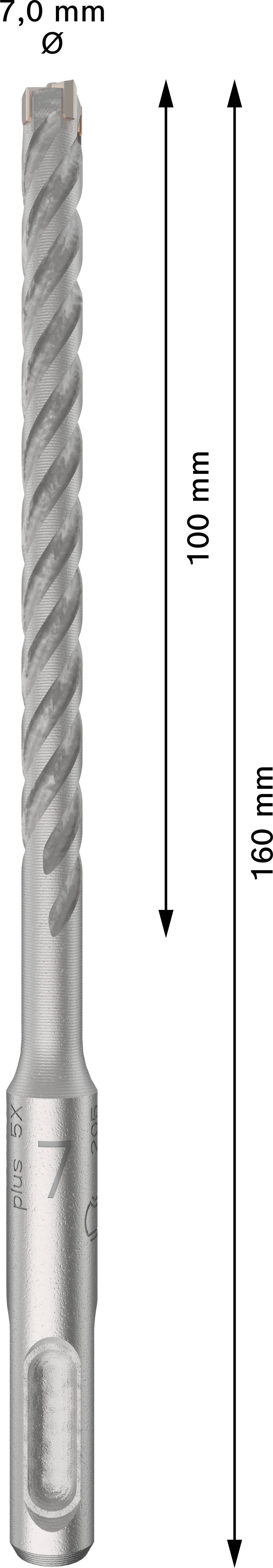 Vrták s průměrem 7,6 mm a délkou 160 mm. Délka vrtání činí 100 mm. Spirálová drážka pro efektivní odvod vrtného prachu.