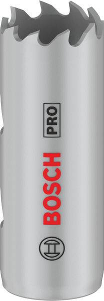 Válcový stříbrný pilový kotouč značky Bosch, s ozubeným ostřím, označený nápisem 'PRO' a logem Bosch.