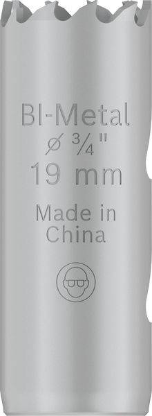Kovový vrták s nápisem 'BI-Metal ø 3/4" 19 mm, Made in China', vhodný pro přesné vrtání do kovových povrchů.