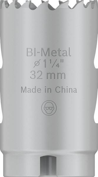 Nástavec kovové pily s nápisem 'BI-Metal Ø 1¼" 32 mm Vyrobeno v Číně'.