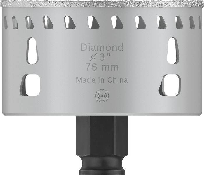 Kovový vrták s diamantovým povlakem, průměr 76 mm, 'Diamond 3"', vyrobeno v Číně.