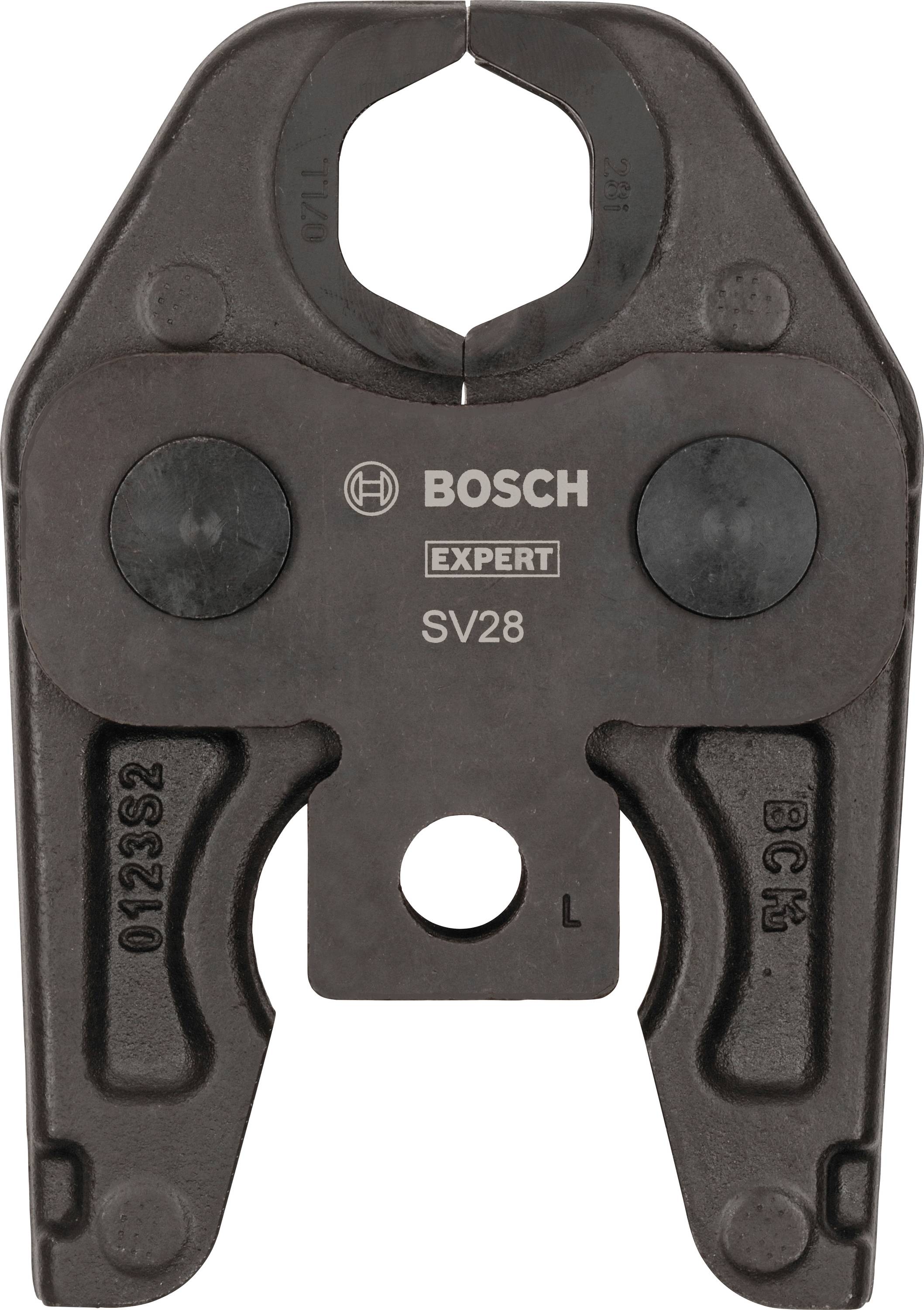'Bosch Expert' lisovací kleště SV28 v detailním záběru, profesionální nástroj pro přesné a bezpečné lisování.