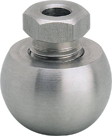 Kovové kuličkové ložisko se šestihrannou maticí, průmyslová strojní součástka, lesklý povrch, centrální osa viditelná.