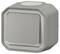 Šedý, čtvercový vypínač se zaoblenými rohy, IP 55. Vhodný pro vlhké prostory.