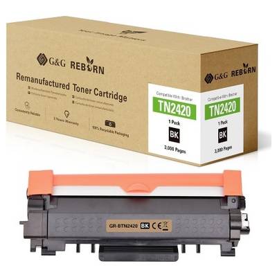 Renovovaná tonerová kazeta G&G Reborn, kompatibilní s Brother TN2420, černý toner, 3.000 stran na balení, šetrná k životnímu prostředí.