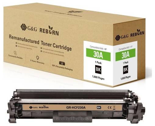 Tonerová kazeta a obal, značka G&G Reborn. Repasovaná tonerová kazeta, kompatibilní s HP, 1 600 stran