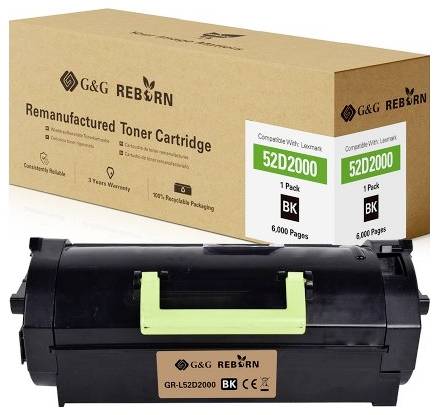 Tonerová kazeta a obal 'G&G Reborn', 'Repasovaná tonerová kazeta', kompatibilní s 'Lexmark 52D2000', barva černá, 6.000 stran.