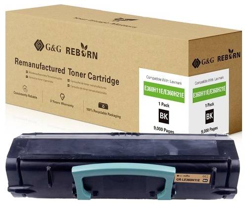 Tonerová kazeta G&G Reborn, kompatibilní s Lexmark E360H11E/E360H21E, černá, 1 balení pro 9000 stran.