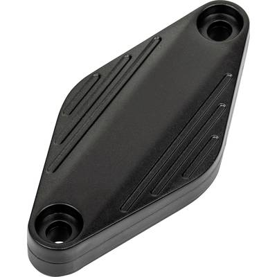 Černý, obdélníkový krycí plech se dvěma otvory pro upevnění na koncích, pravděpodobně určený pro mechanické využití.