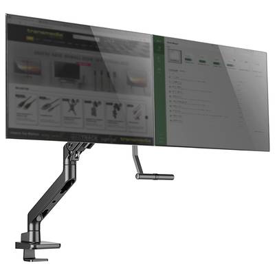Držák monitoru s připojeným monitorem zobrazuje návrhy nástrojů na levé straně a seznam objednávek na straně pravé.