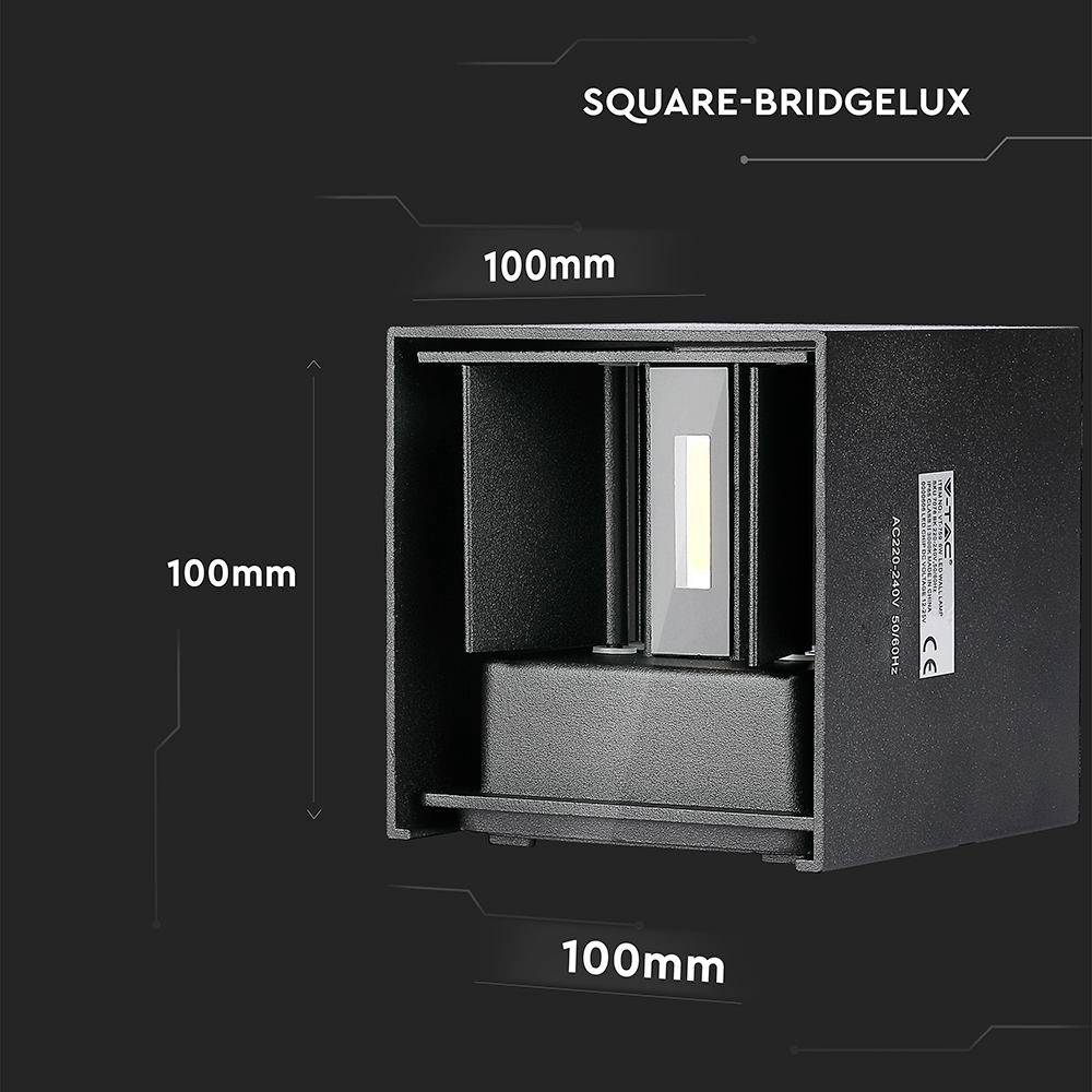 Obrázek zobrazuje čtvercové svítidlo Bridelux o rozměrech 100 mm × 100 mm × 100 mm.