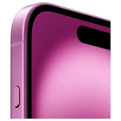 Detailní záběr rohu růžového smartphonu. Zřetelně viditelné jsou boční tlačítko a zaoblený okraj displeje.