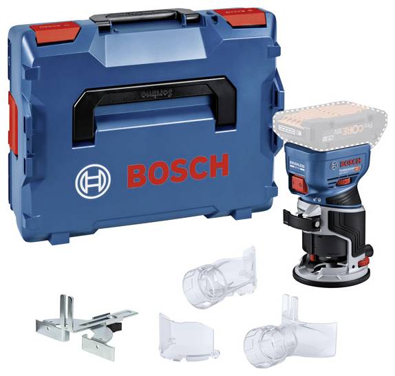 Modrý kufřík s nářadím Bosch s frézkou, příslušenstvím a náhradními díly. Vhodný pro profesionální řemeslníky i domácí kutily.